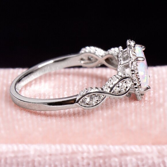 925 Sterling Silver Opal Ring – Size 6, Dainty Opal Gemstone, Gift For Her - Picture 7 of 9